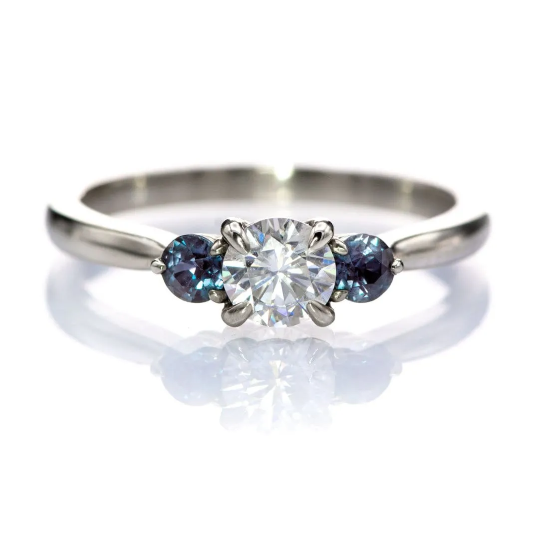 Tracy - Three Stone Prong Set Engagement Ring with Round Side Stones - Setting only