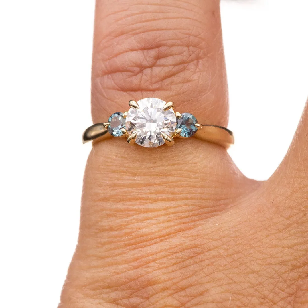 Tracy - Three Stone Prong Set Engagement Ring with Round Side Stones - Setting only