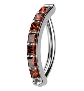 Vertical Red CZ Titanium Hinged Segment Ring