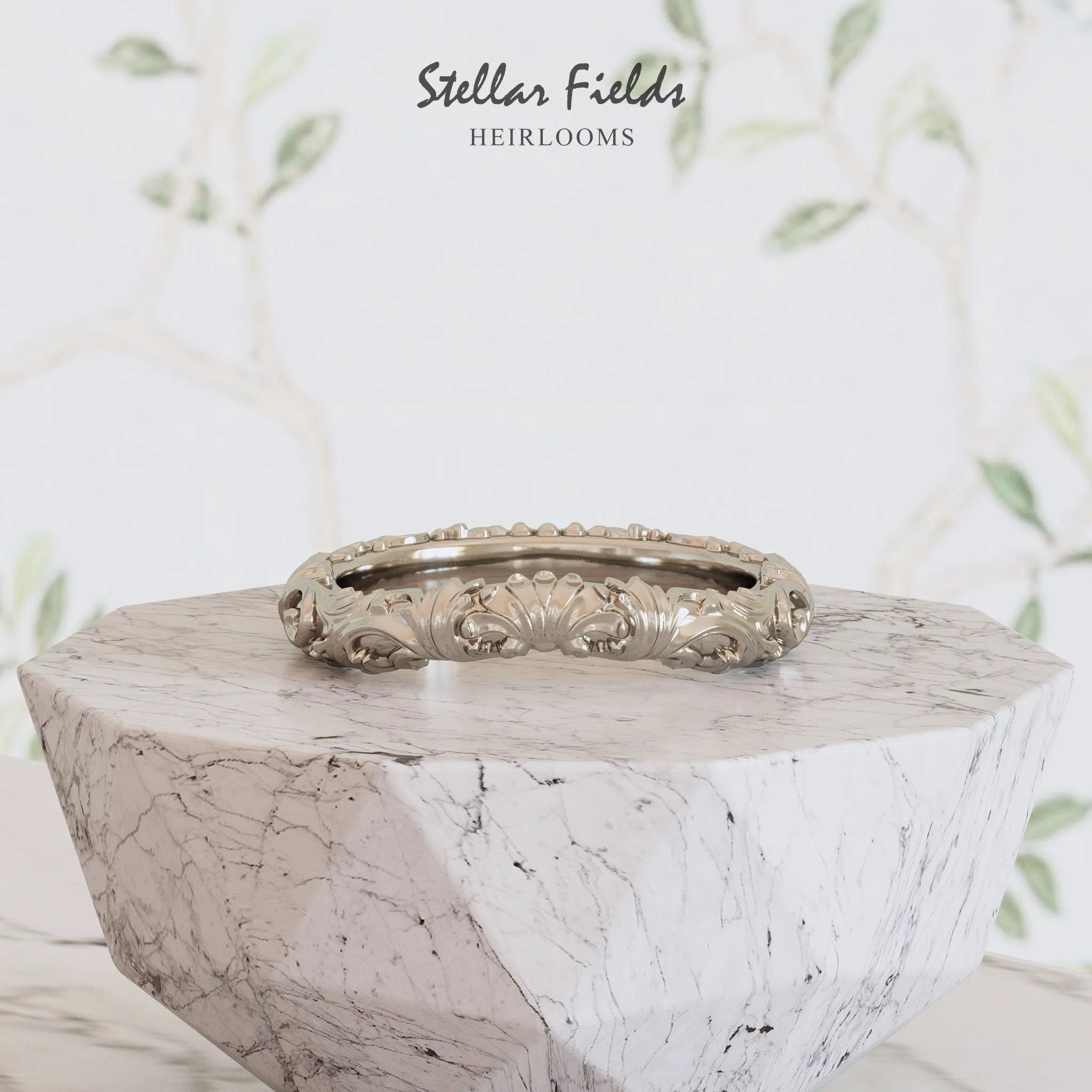 Vintage Flourish Contour Wedding Ring - Heloise