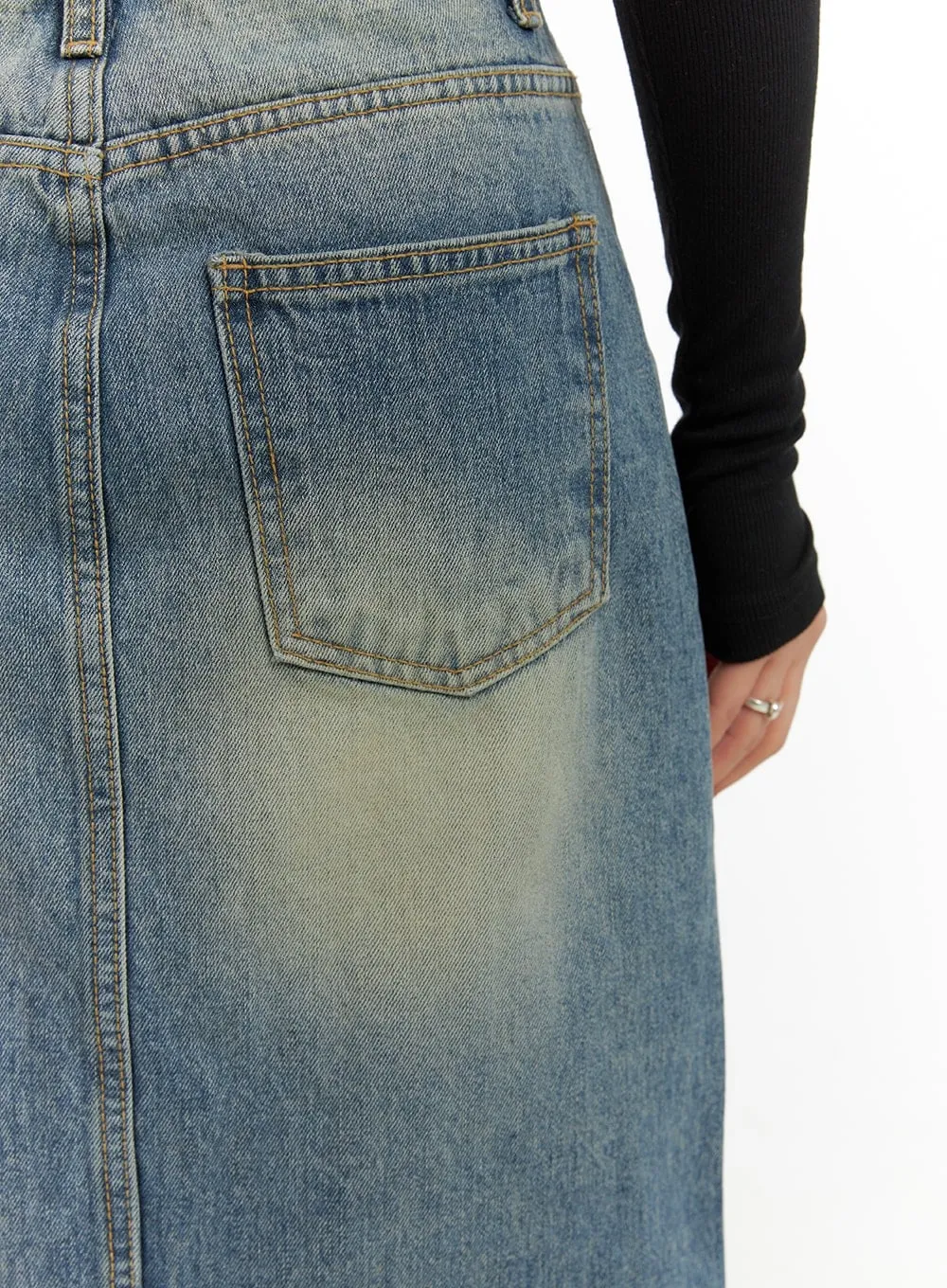 Vintage Washed Denim Maxi Skirt CA403