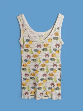 Vintage Y2K Ribbed Tank Top Fish Print - M