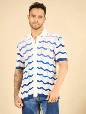 White Wavy Stripes Crochet Shirt