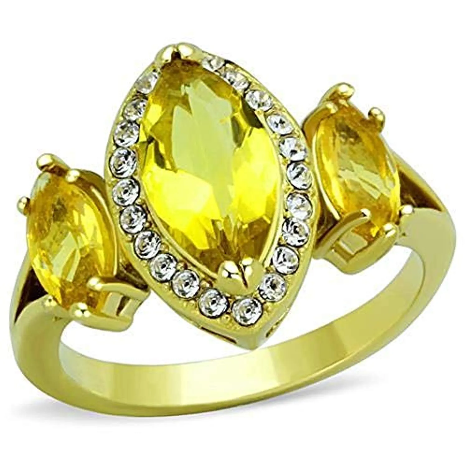 WildKlass Stainless Steel Ring IP Gold Women Synthetic Topaz