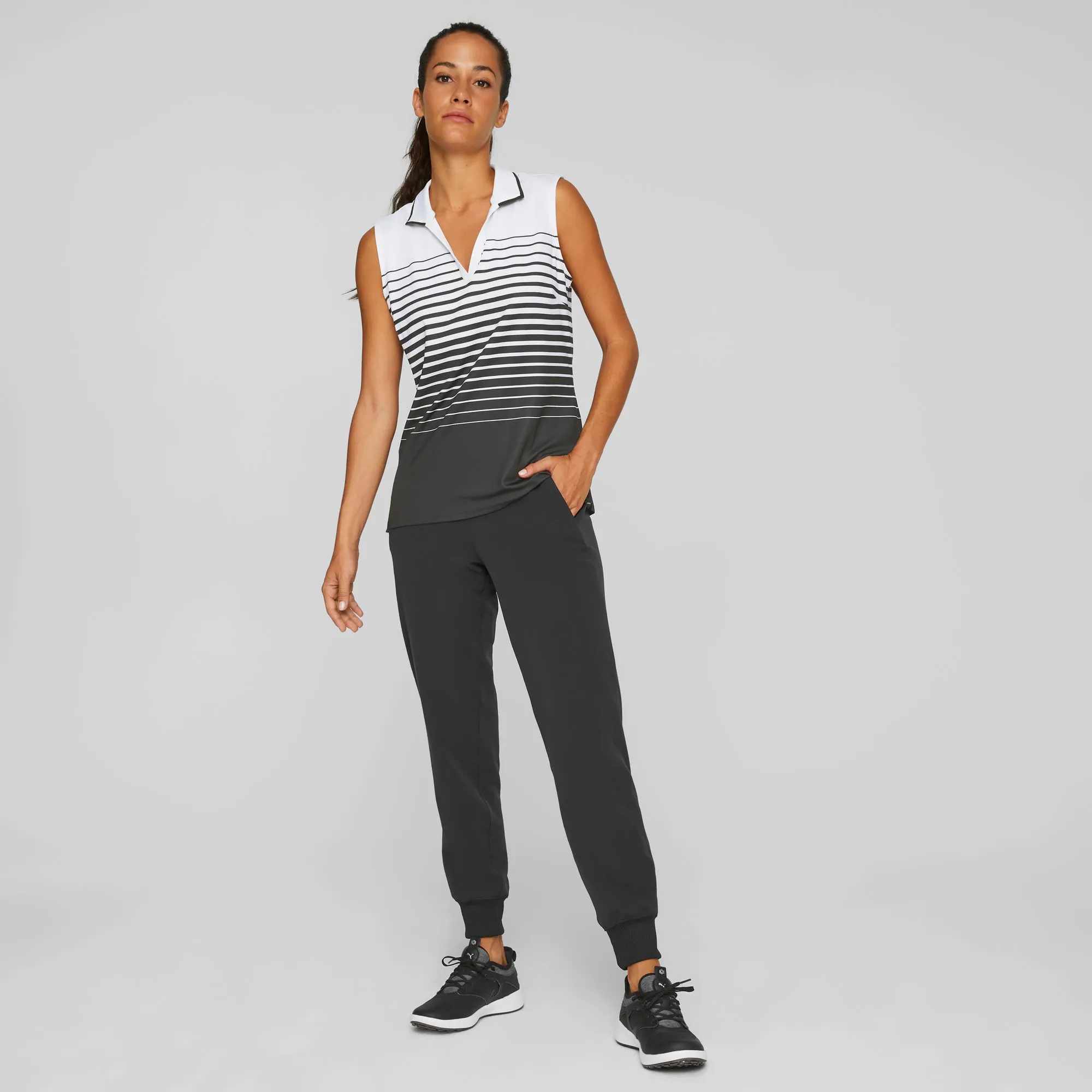 Women's MATTR Stripe Sleeveless Golf Polo