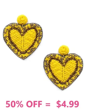 Yellow Beaded Heart earrings with border